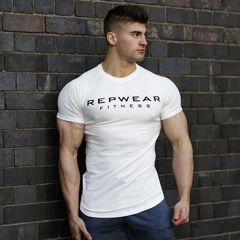 Летняя мужская хлопковая Спортивная повседневная футболка с коротким рукавом