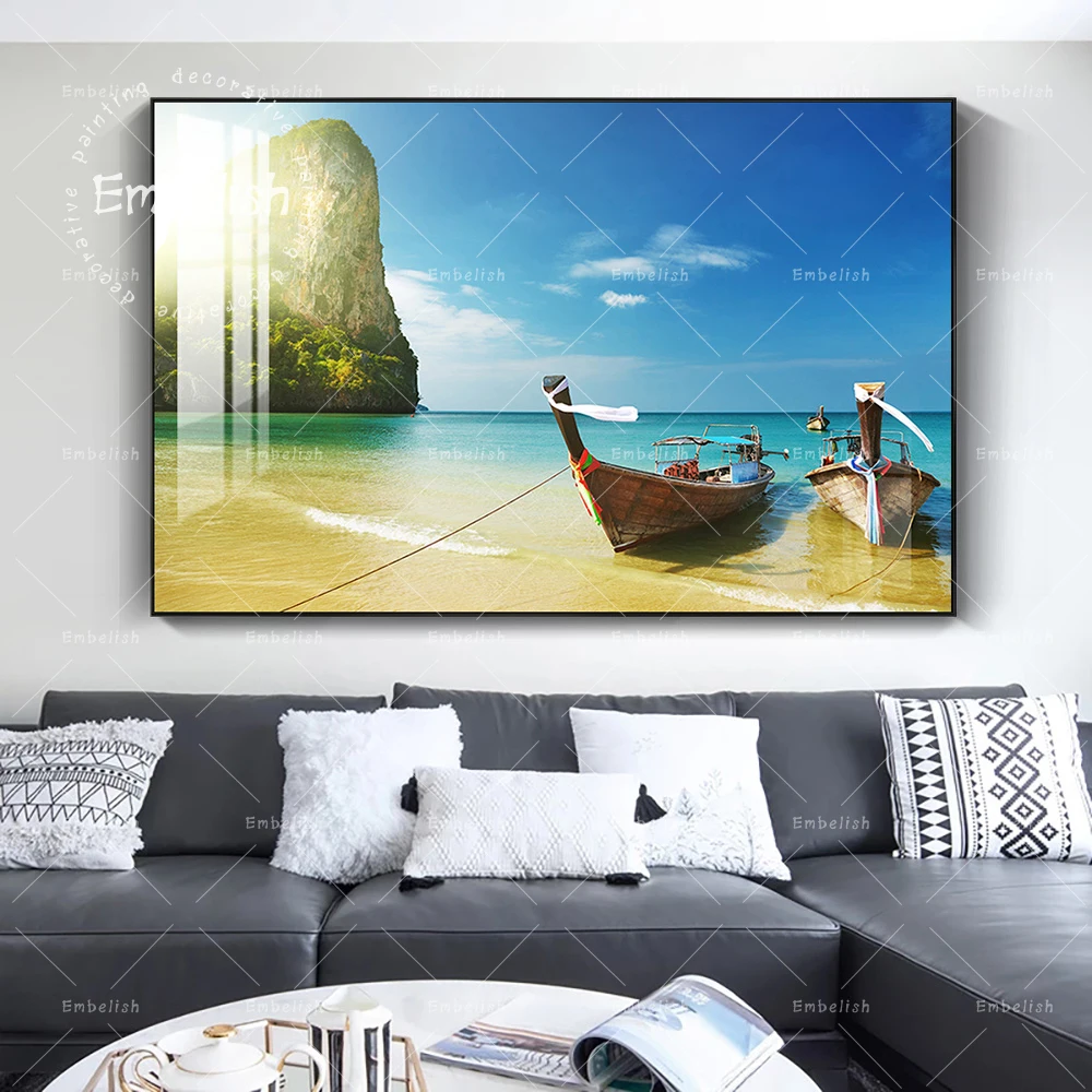 

1 Pieces Hot Modern Home Decor Wall Art Pictures For Living Room Boat In The Beach Landscape Posters HD Print Canvas Paintings
