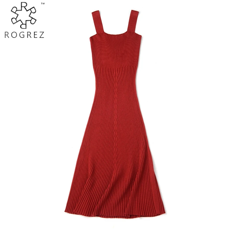 ROGREZ черный красный Повседневный свитер без рукавов платья ремень Бандажное