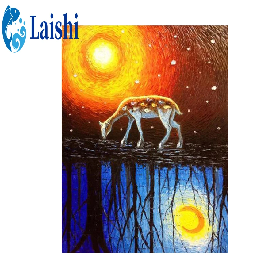 

5D DIY Round Drill Diamond Painting Abstract sunset deer Cross Stitch 3D Diamond Art Embroidery Diamond Mosaic Decor Gift Pictur