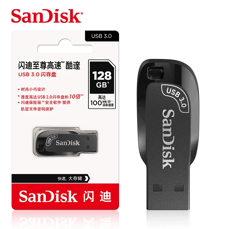 

SanDisk USB3.0 Flash Drive 32GB 64GB 128GB 256GB CZ410 Ultra Shift 100MB/s Black Memory Stick U Disk Mini Pendrive For Computer