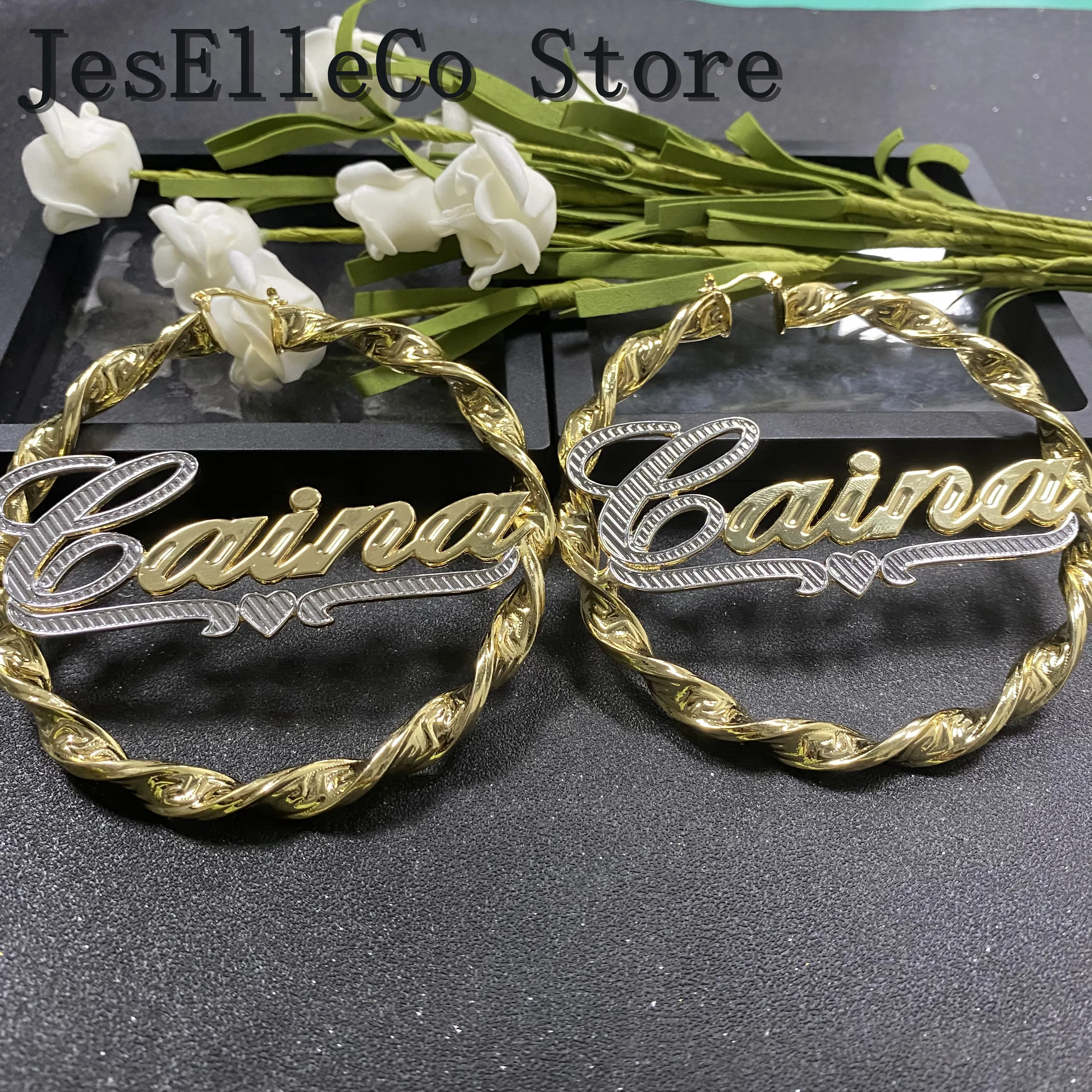 Модные серьги-кольца с именем на заказ серьги для женщин комплект золотых серег в