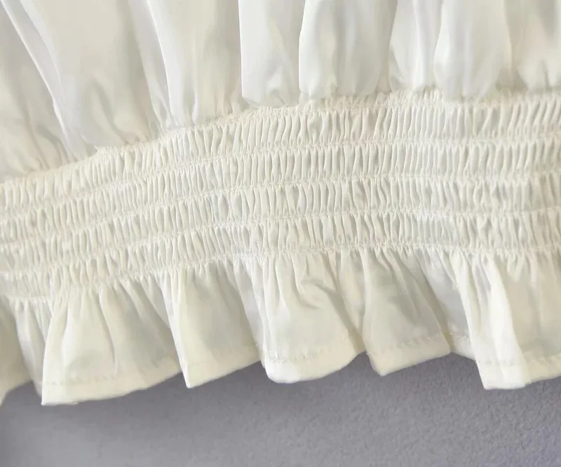 Блузка Женская атласная с цветочной вышивкой длинным рукавом-фонариком и