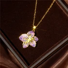 Изысканное романтическое ожерелье с фиолетовым цветущим цветочным кулоном элегантное и очаровательное женское очаровательное ювелирное изделие подарок на день Святого Валентина