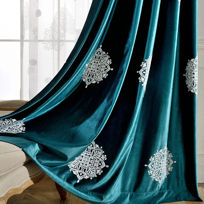 

Modern Simple Chinese Style Suede Embroidered Shade Curtains for Living Room and Bedrooms Blackout Curtains