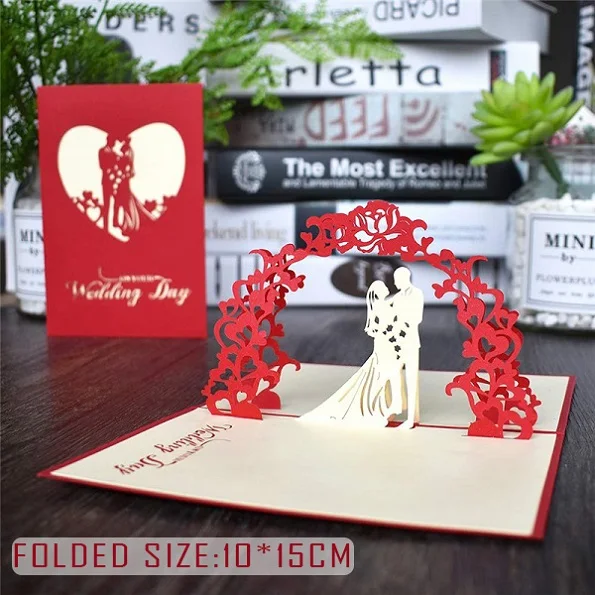 Love 3D Pop UP Cards Valentines Day Gift Postcard with Envelope Stickers Wedding Invitation Greeting Cards Anniversary for Her - Цвет: Wedding