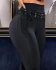 Женские облегающие брюки из ПУ кожи, с высокой талией, завязками и карманами, лето-осень 2021