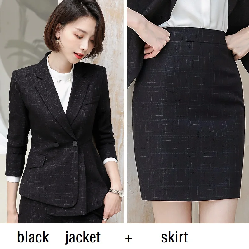 black jacket skirt Женские костюмы, приталенный весенний пиджак с длинным рукавом и штаны, комплект из 2 предметов, деловой женский брючный костюм, женский комплект, костюмы 6966 - Цвет: black jacket skirt