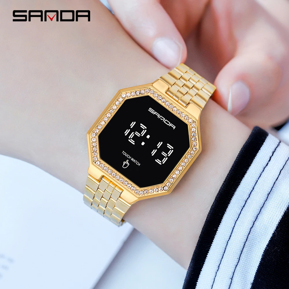 

SANDA 2020 Fashion Women Watches Crystal Diamond Touch Screen Digital Watch Waterproof Wristwatch For Women Clock Relogio 8005