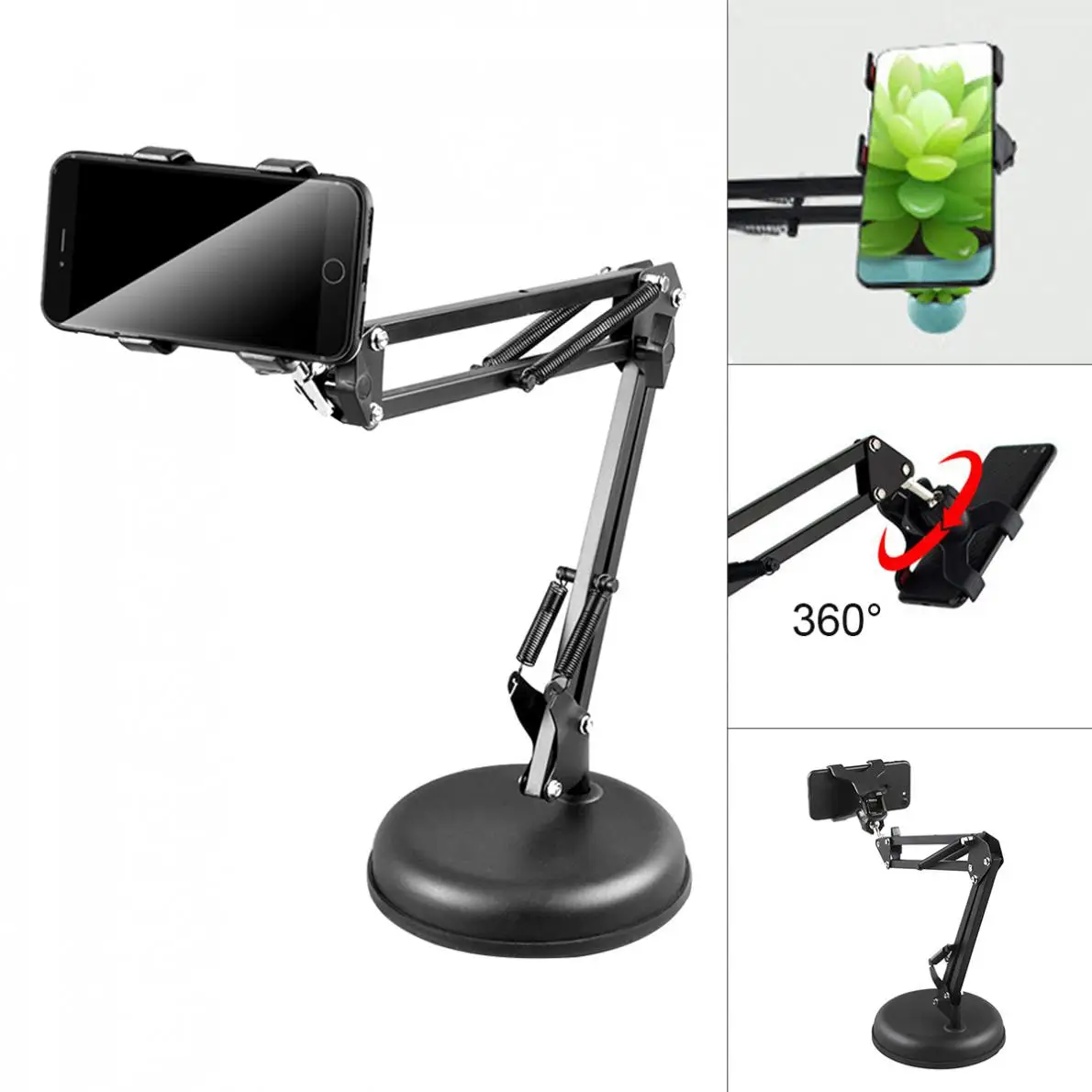 

Mobile Phone Holder 360 Rotating Flexible Arms Phone Clamp Clips Smartphone Desktop Metal Bracket Phone Stand Clamp Support
