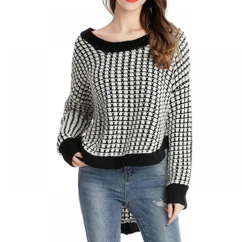 Осень-зима Повседневное трикотажная рубашка с o-образным вырезом на шее Hollow Out