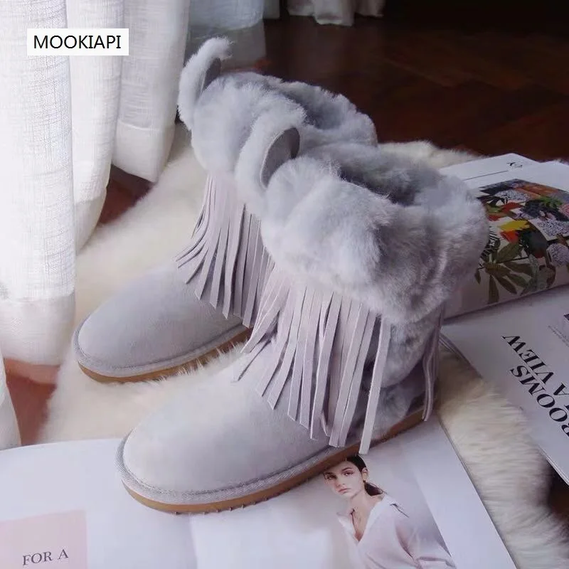 В 2019 году Новейшие европейские женские зимние сапоги из овчины и меха ботинки