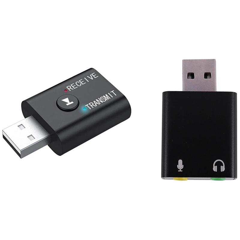 

7.1-Channel Aluminum Alloy USB Sound Card Computer External Sound Card & Bluetooth 5.0 Wireless Receiver Transfer Dongle