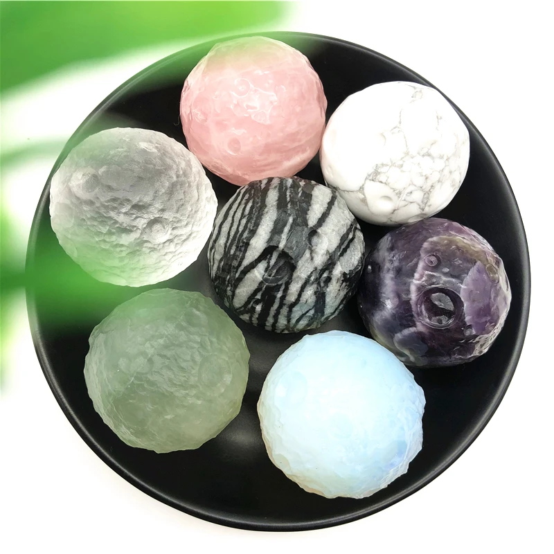 

1PC Natural Clear Crystal Opal Pink Crystal Amethyst Fluorite Ball Moon Spheres Quartz Rough Healing Gemstone Ornaments Minerals