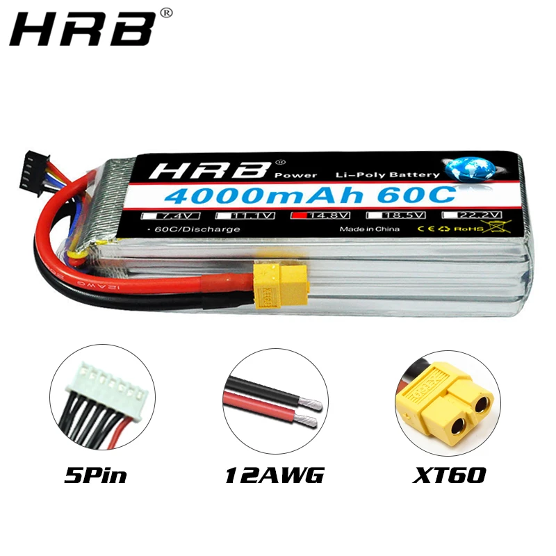 Аккумулятор HRB 4S 14 8 V Lipo 3000mah 3300mah 3600mah 4000mah 4200mah 60C T Deans XT60 EC5 XT90 RC FPV Heli самолет Дрон