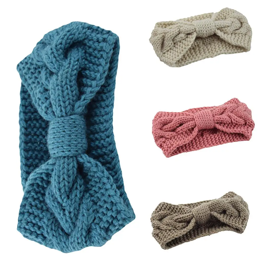Милый модный женский однотонный вязаный с бантом головной платок повязка на