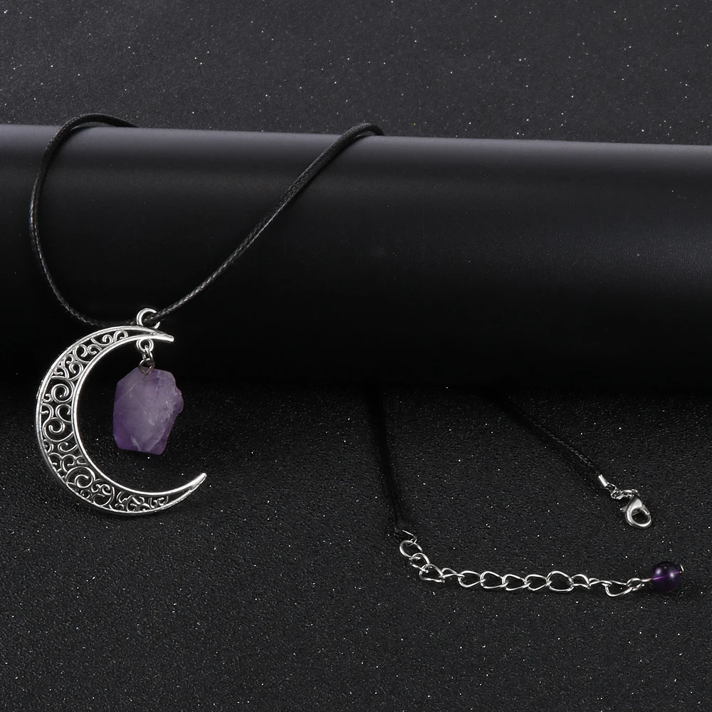 Женская Луна очарование натуральный камень аметисты Фиолетовый Кристалл