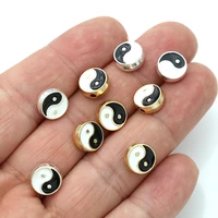 6pcs silver plated enamel yin yang spacer beads for jewelry making bracelet accessories diy handmade craft 10mm