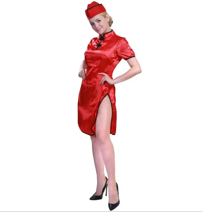 

Halloween stage performance red Chinese style cheongsam ladies costume