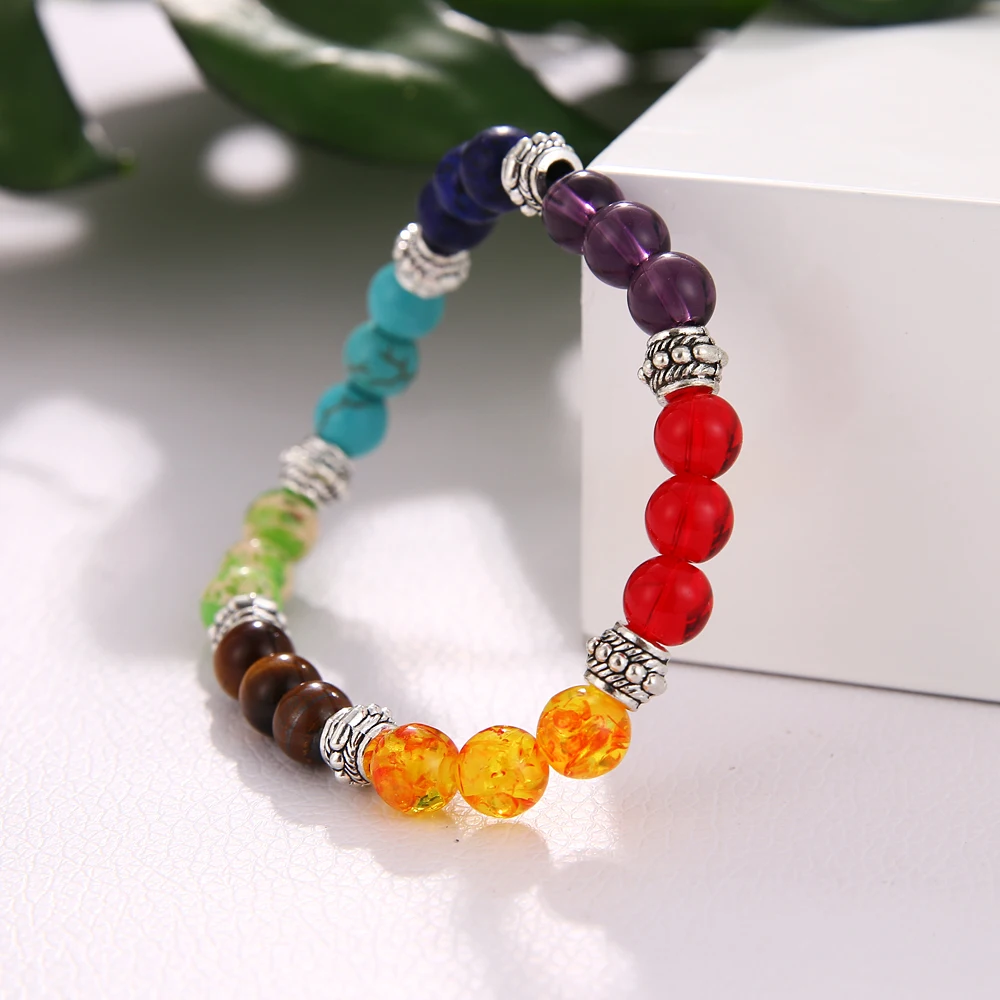 Мужской браслет из 7 чакр черный лавы с лечебными бусинами молитвенный для йоги