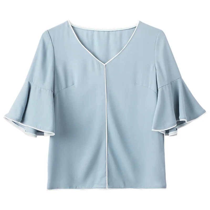 

Summer female temperament of lotus leaf sleeve and short sleeve chiffon unlined upper garment of female color joker