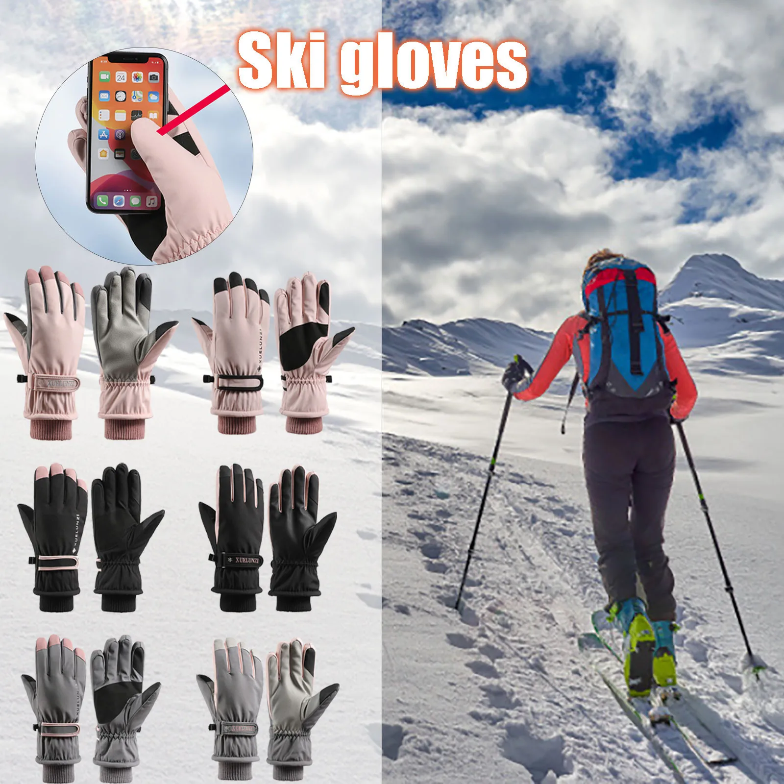 

Popular Winter Plus Velvet Keep Warm Wind And Cold Sports Game Gloves Unisex Mountaineering Ski Windproof Cycling Gloves