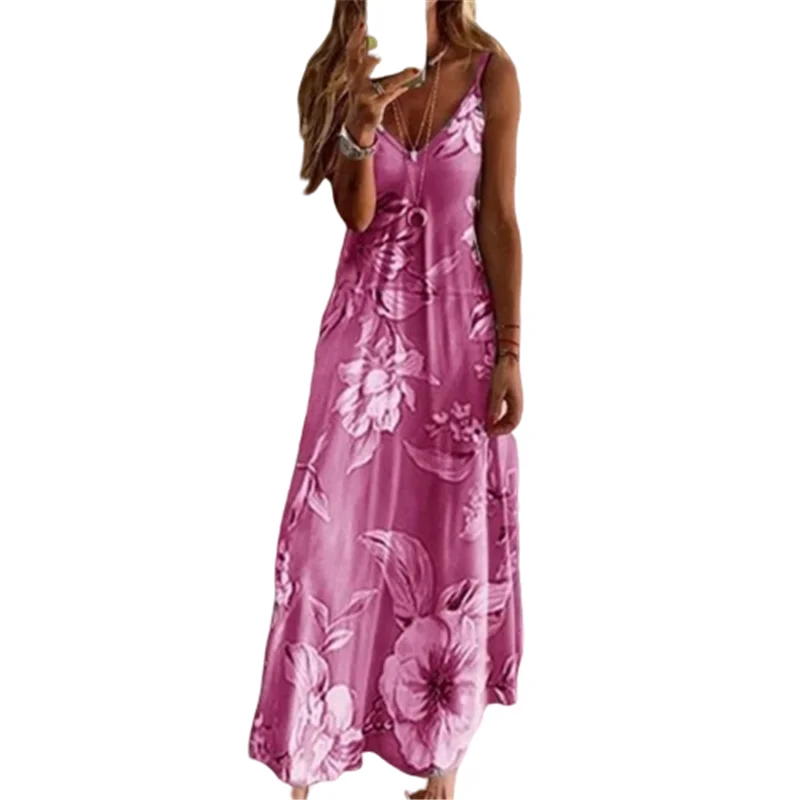 

Summer Beach Maxi Dress Women Gradient Floral Print Boho Sexy Long Dress Plus Size Casual Loose Party Dress Robe Femme Vestidos