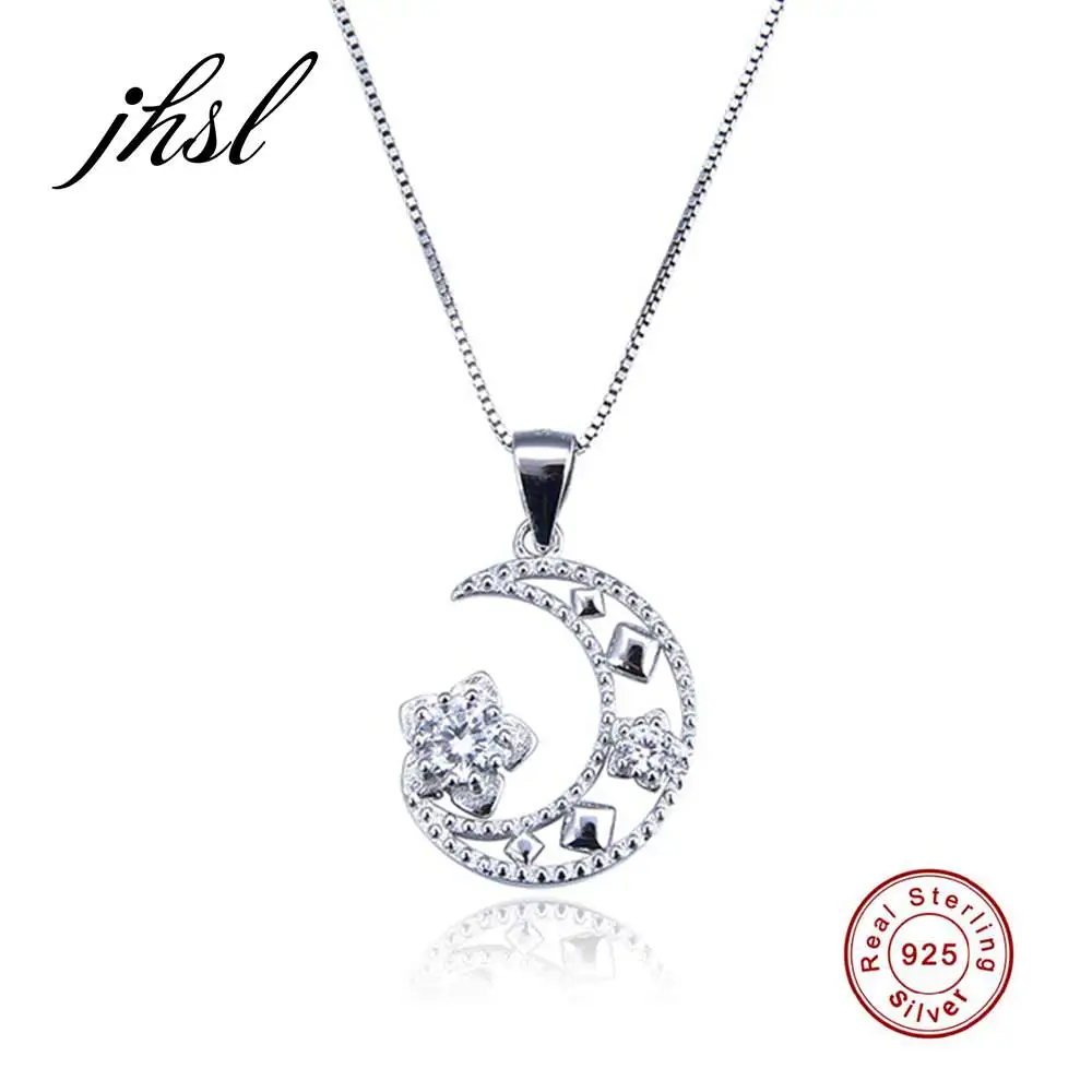 

JHSL роскошное женское ожерелье из стерлингового серебра 925 пробы с подвеской в виде Луны из белого кубического циркония женское классическо...