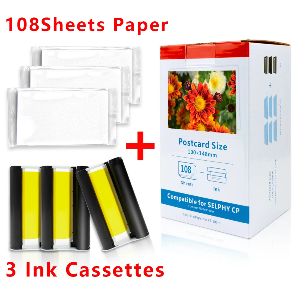 

Labelwell 3 чернила 108 листов бумаги для Canon Selphy Компактный фотопринтер CP1300 CP1200 CP910 CP900 KP 108IN KP-36IN картридж