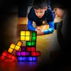 Новинка, конструктор Tetris, Ночной светильник, штабелируемые Красочные DIY головоломки Tangram, светодиодсветодиодный Индукционная блокирующая лампа, 3D Игрушки для малышей