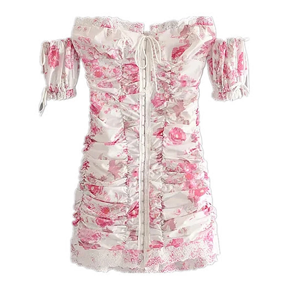 Летнее платье с открытыми плечами облегающее мини Леди Цветочный Принт без