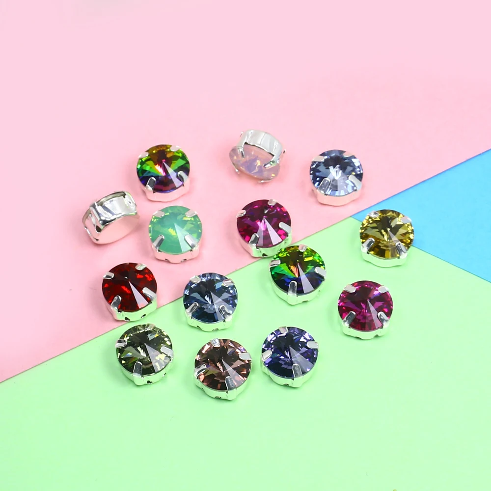 Красочные стеклянные хрустальные серебряные коготь Установка 14 мм шить на страз