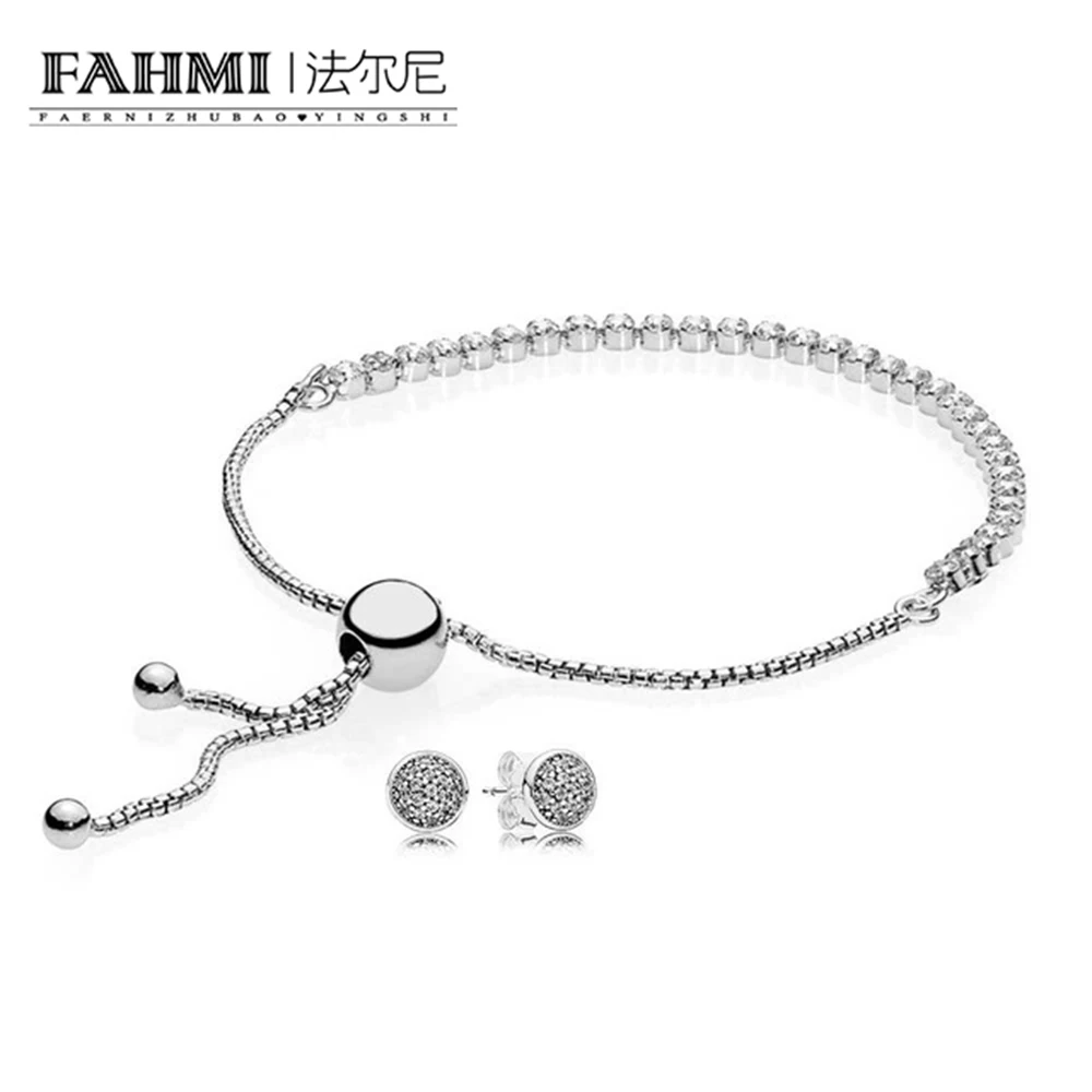 

2020 925 Sterling silver Sparkling Droplets Bracelet and Earring Gift Set fit DIY Original charm Bracelets jewels A Set