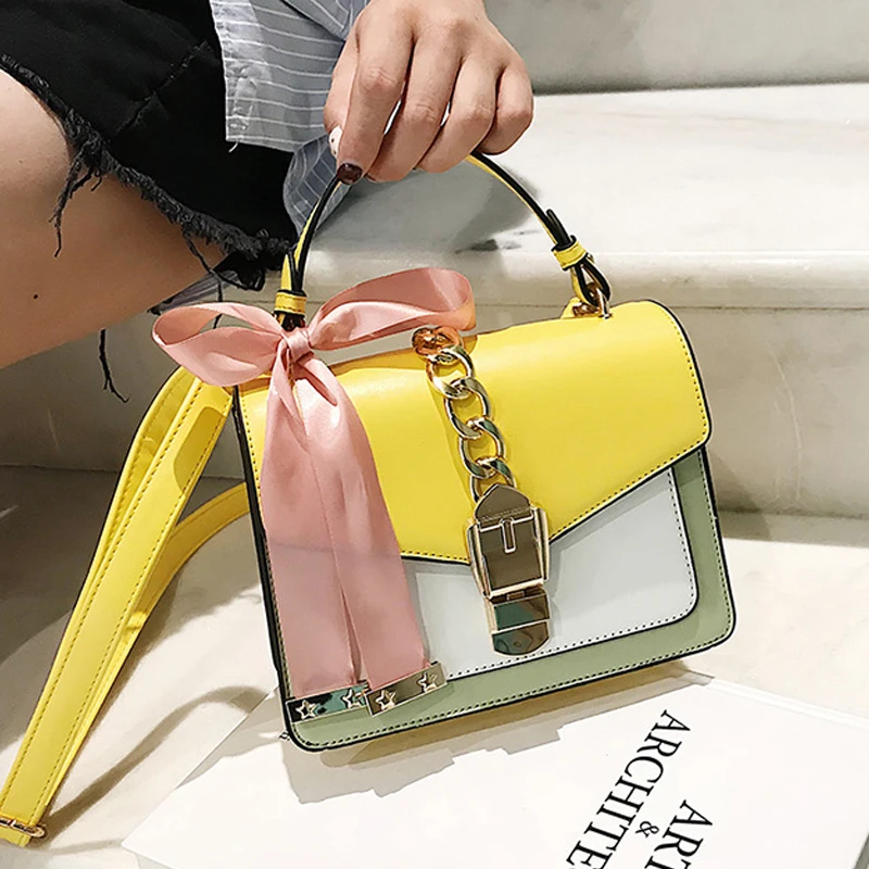 

Женская модная сумка на плечо из искусственной кожи с ленточной цепочкой и ручками сверху, женская дизайнерская сумка-шоппер, сумка-мессенд...