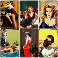 sexy lady smoking vintage metal poster cigarette tin sign club room bar cafe wall decor man cave advertising plate plaque mn176