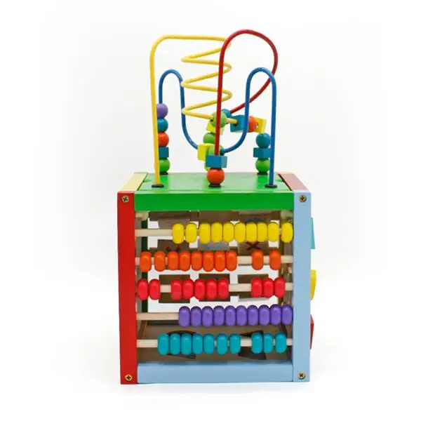 Cubo de madera 5 en 1 de 8x8 pulgadas, Centro de Actividades, juguete educativo Multicolor-5