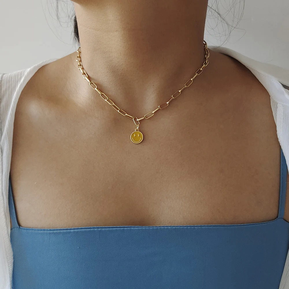 Милый эмалированный кулон ZX с лицом подобного цвета ожерелье для женщин Золотая