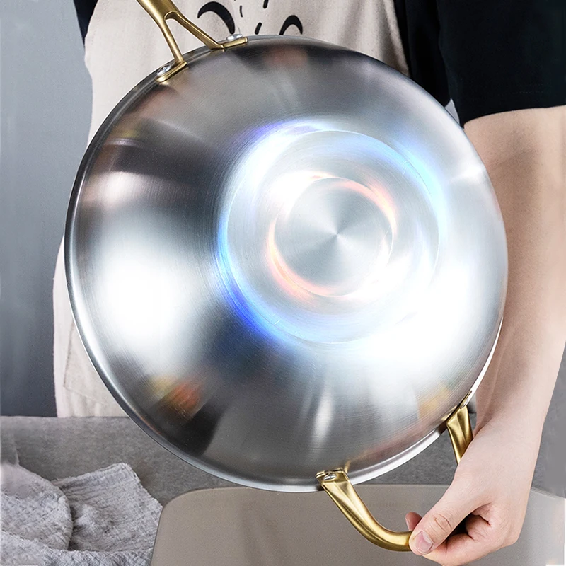 Wok антипригарная 304 нержавеющая сталь Бытовая без покрытия меньше дыма