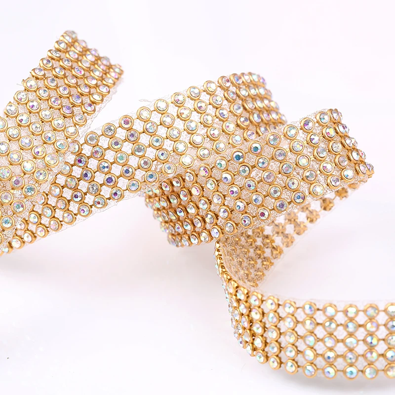 RESEN 2/3/4/5/6/8/10rows Hotfix Gold Crystal AB Rhinestone Trimings Flatback Trims with Glue Base Trim | Дом и сад
