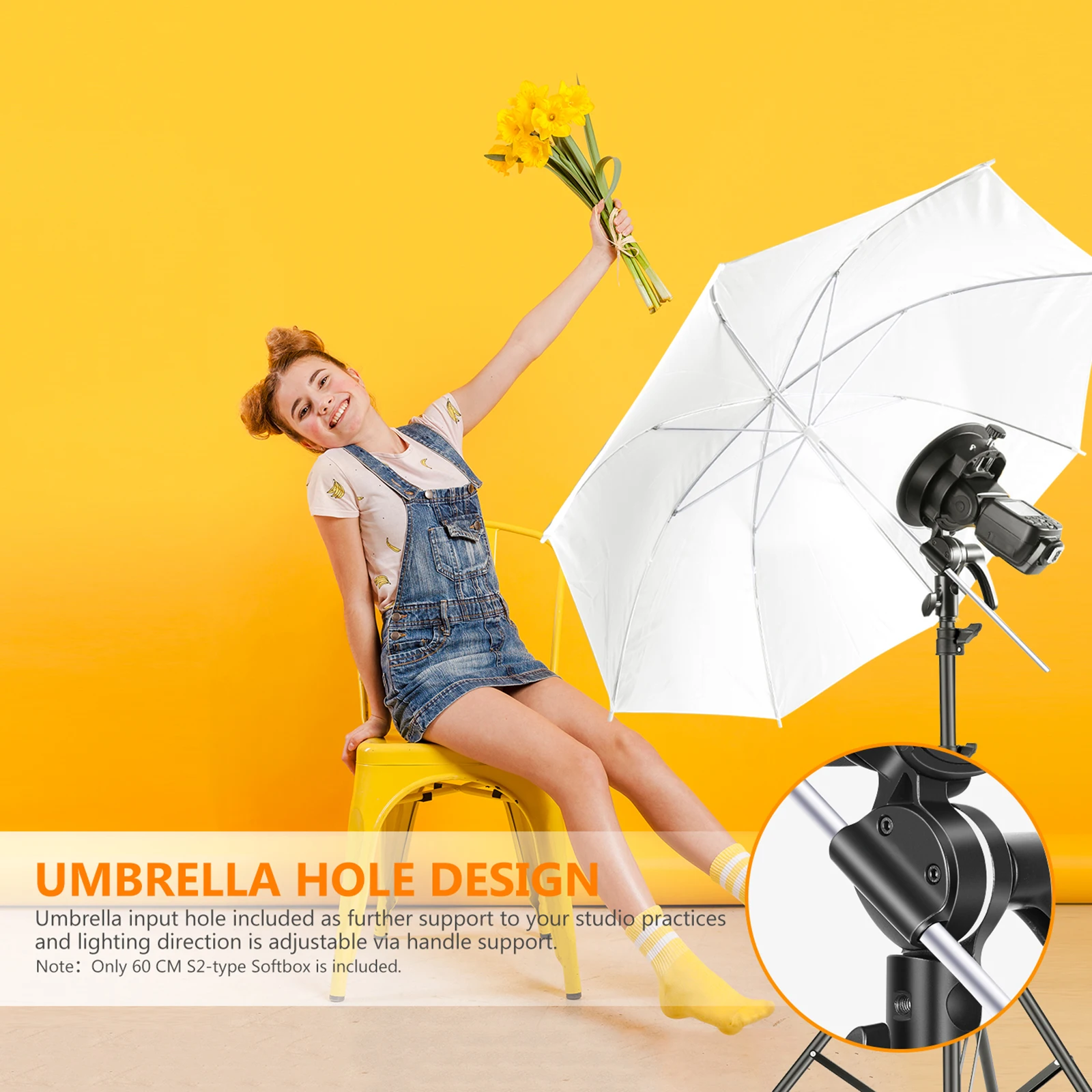 

Neewer 24x24inches Bowens Mount Softbox S2-Type Flash Bracket Precise Tilt Control Integrated Umbrella Mount For Neewer 750II