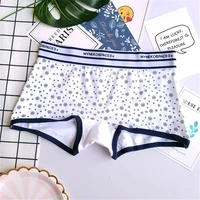 womens cotton snowflake printed panties boxer shorts mid waist wide brim neutral and comfortable stretch panties a19294