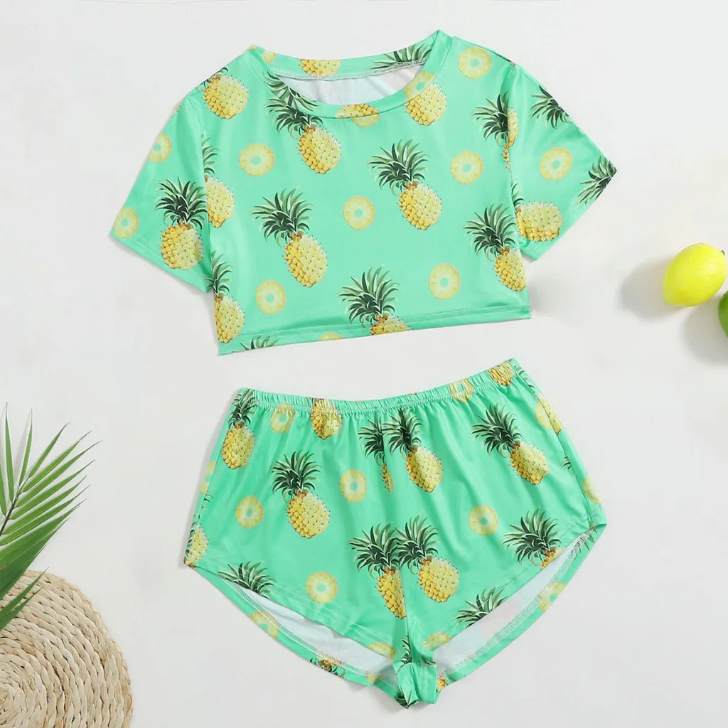 2020 летний женский костюм сексуальный из двух предметов с принтом фруктов и