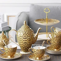 leopard coffee teapot ceramic mug phnom bone china sugar jar milk jug creamer spoon tea cup saucer home kitchen drinkware