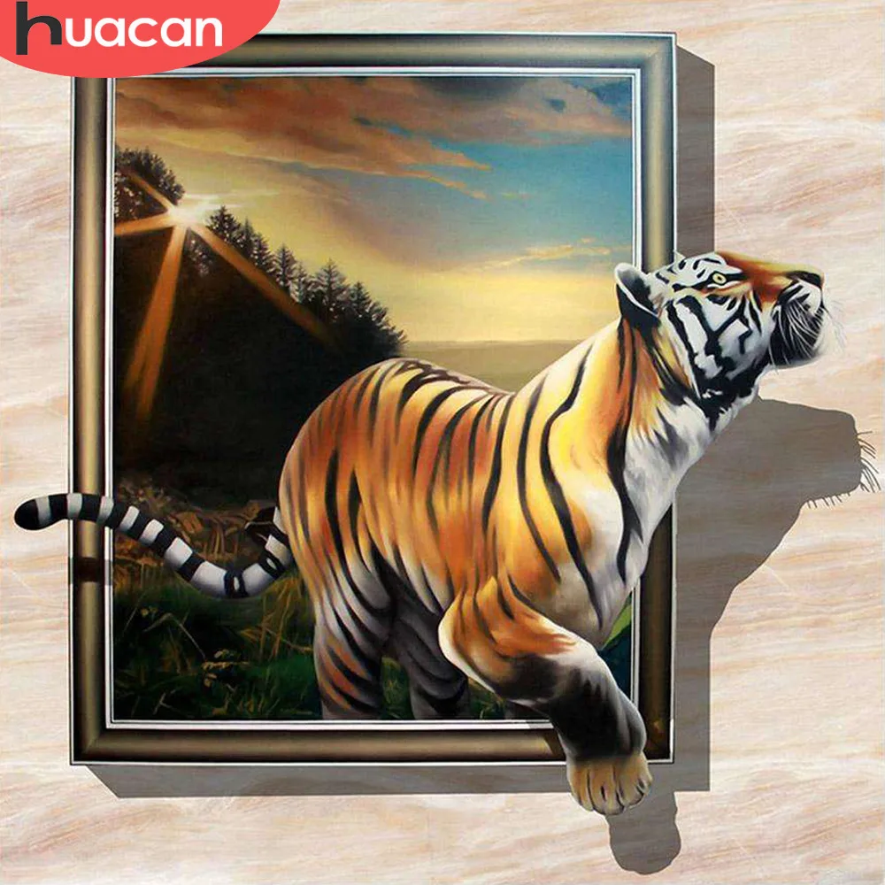 Алмазная 5d картина HUACAN с полным напылением украшение в виде тигра круглая