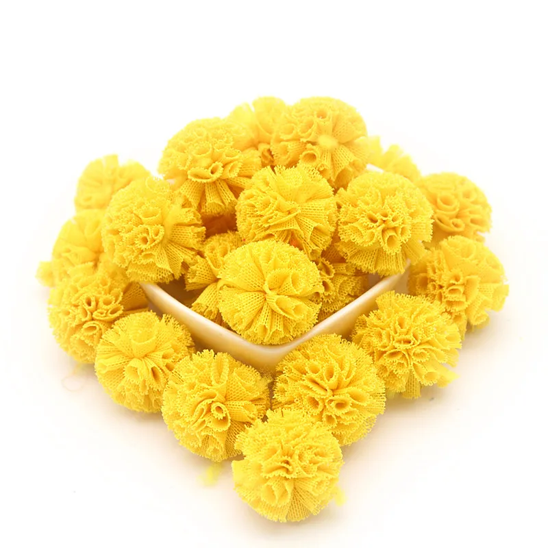 

50-100 Pieces of 2cm Lace Gauze Elastic Flower Ball DIY Craft Supplies Headwear Jewelry Children's Hairpin Bow Yarn Ball Pompons