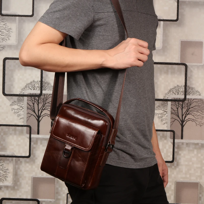 Сумка мессенджер мужская из натуральной кожи маленький саквояж на плечо с