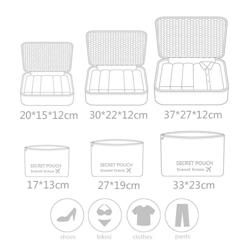 

Korean Style Portable Durable Eco-Friendly 6 Pcs/Set Square Travel Home Luggage Storage Bags Clothes Organizer Pouch Case