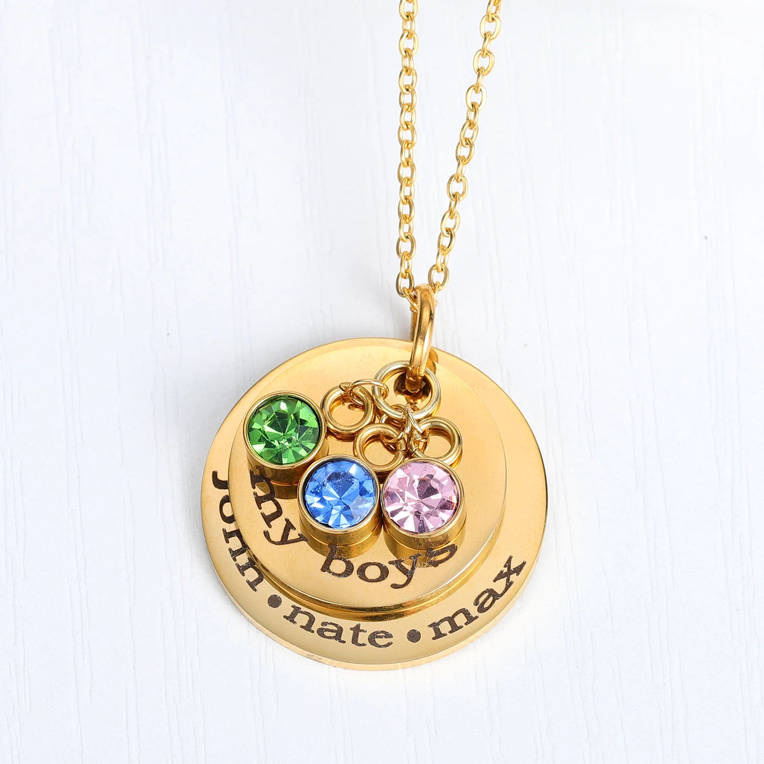 

Personalized Disc Superimposed Engrave Pandent Necklace Stainless Steel Birthday Stones Laminated Coin Custom Jewelry Lover Gift
