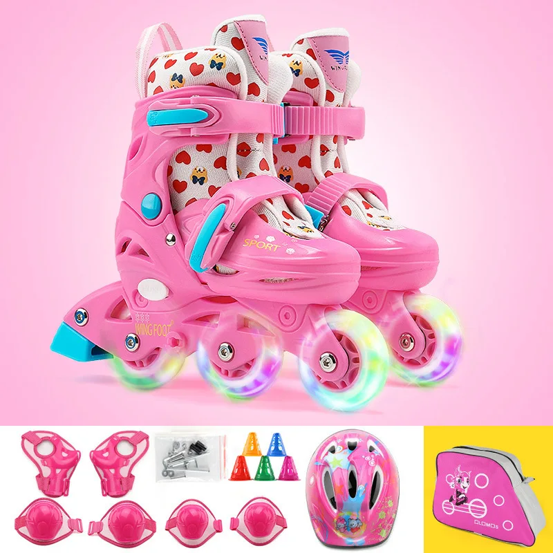 SET Pink Детские роликовые коньки для катания на коньках, набор для начинающих коньков с роликом для мальчиков и девочек - Цвет: SET Pink
