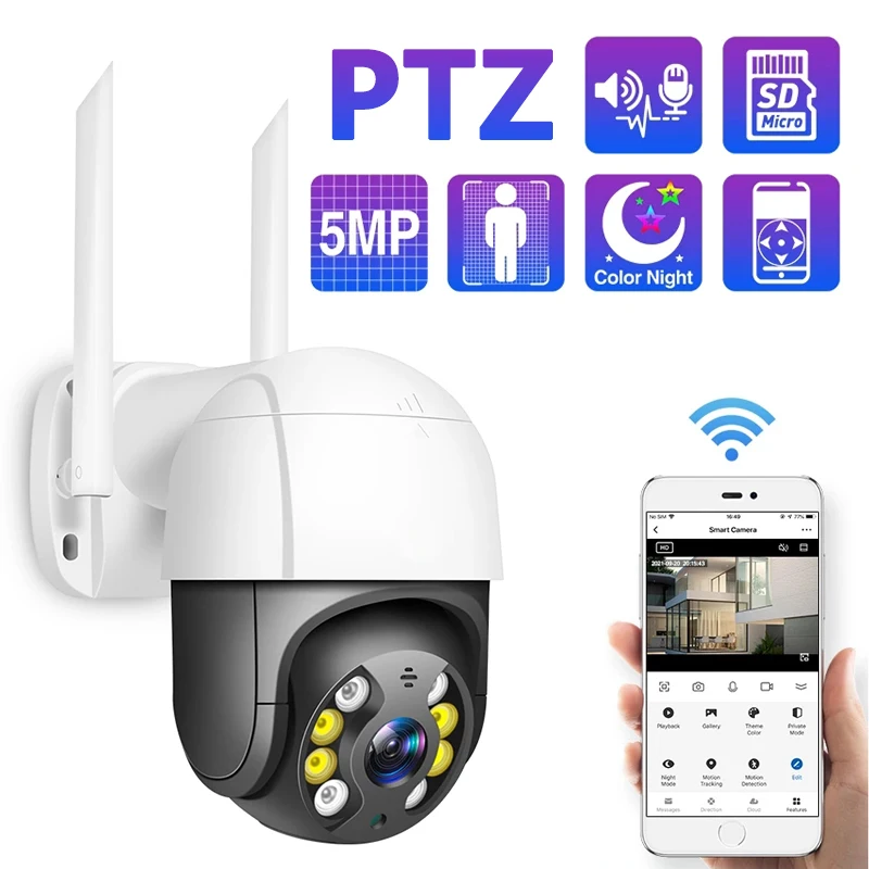 

Беспроводная уличная камера видеонаблюдения, 5 МП, PTZ, Wi-Fi, 1080P, 4-кратный зум